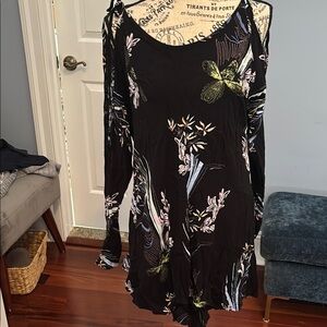 Free People Black Floral Long Sleeve Dress